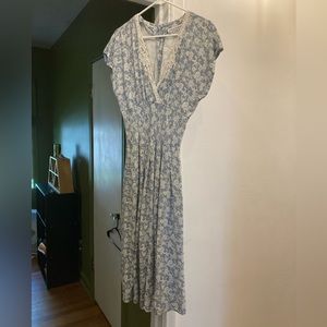 Vintage 80s Prairie Blue Floral Lace Maxi